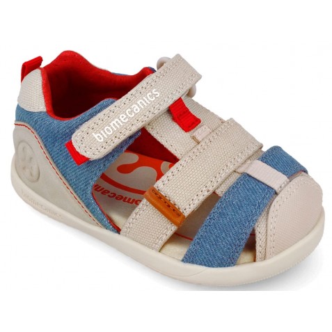 Sandale barefoot Biomecanics 262199-B827 Pique Beige Y Azul Marino