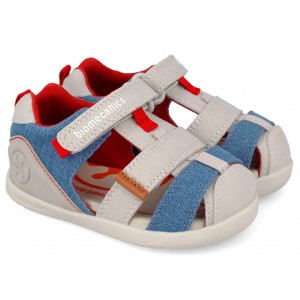 Sandale barefoot Biomecanics 262199-B827 Pique Beige Y Azul Marino