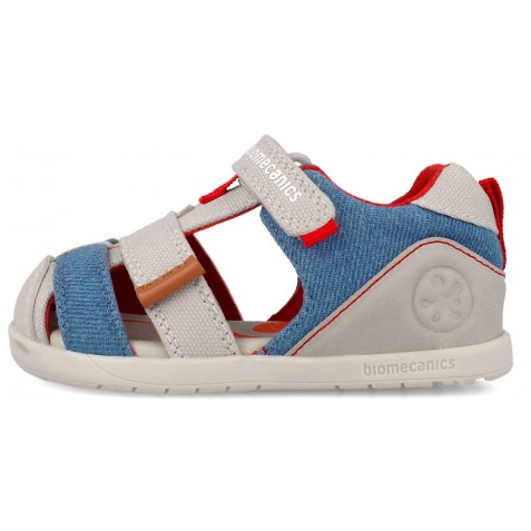 Sandale barefoot Biomecanics 262199-B827 Pique Beige Y Azul Marino