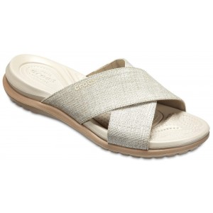Șlapi Crocs Capri Shimmer Xband Sandal W Oyster/Cobblestone