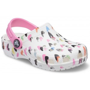 Șlapi Crocs Classic Heart Print Clog K White Șlapi Crocs Classic Heart Print Clog K White