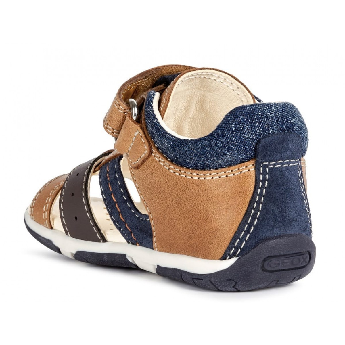 Sandale Geox B Tapuz Boy Caramel Navy Copii, Piele Naturala, Maro