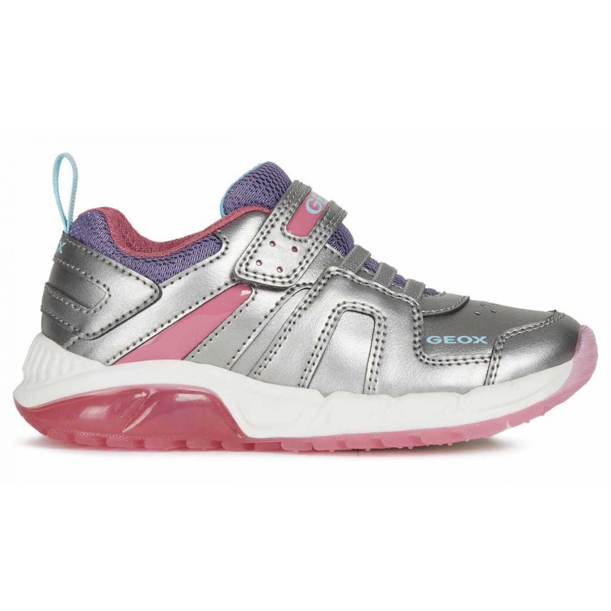 Sneakers Geox J Spaziale Girl Dark Silver Fuchsia Copii, Piele